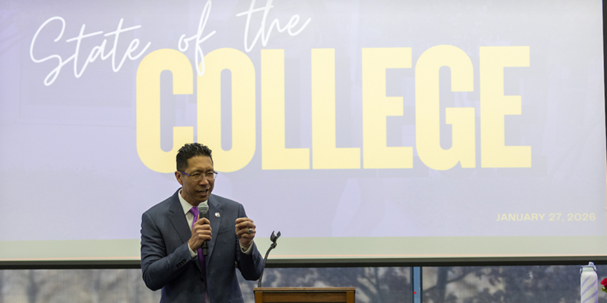 JJC President Dr. Clyne Namuo captivates audience at State of the College Address.