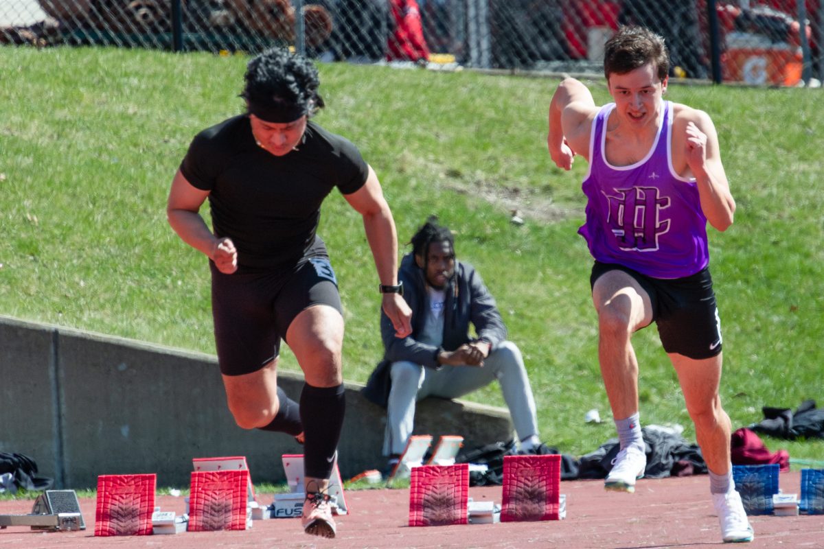 Freshmen Michael Ringberg competes in the 100-meter dash at North Central College First Chance Invitational on March 28, 2026. Ringberg came in 15th place.