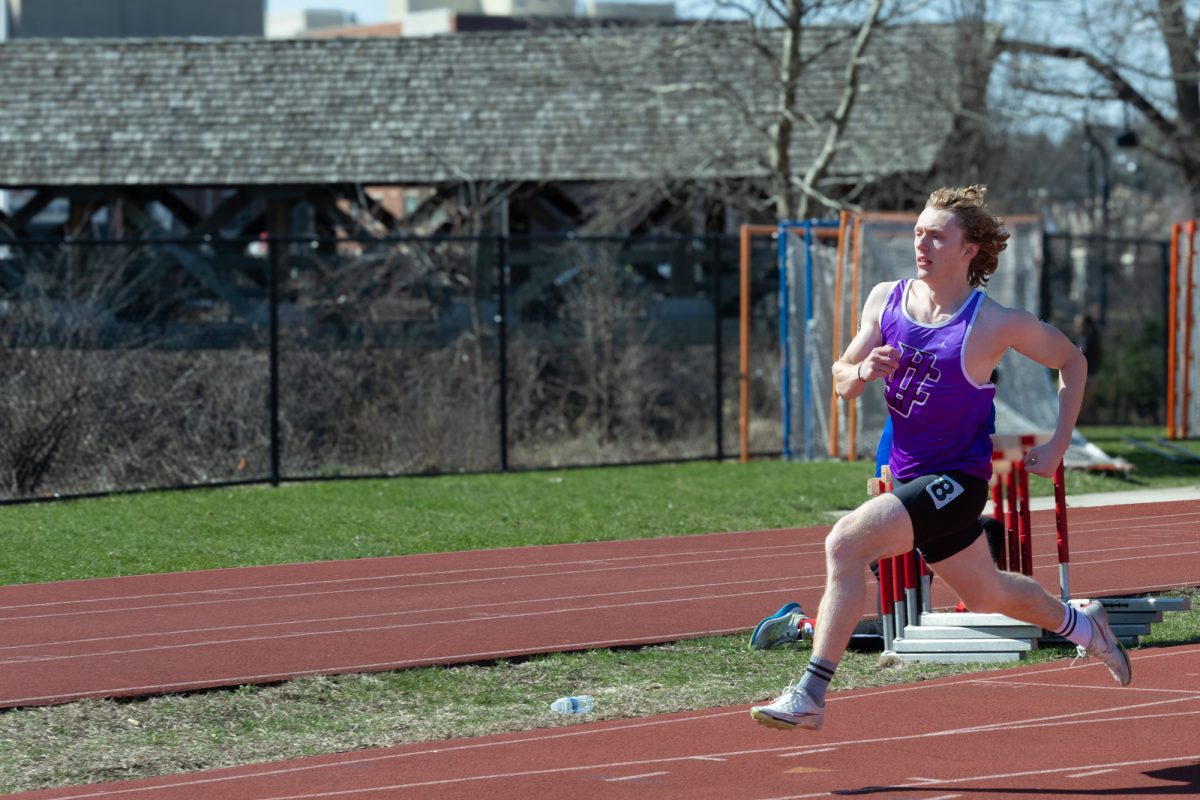 Freshmen Joshua Ulrey competes in the 400-meter dash at North Central College First Chance Invitational on March 28, 2026. Ulrey finished in 12th place.