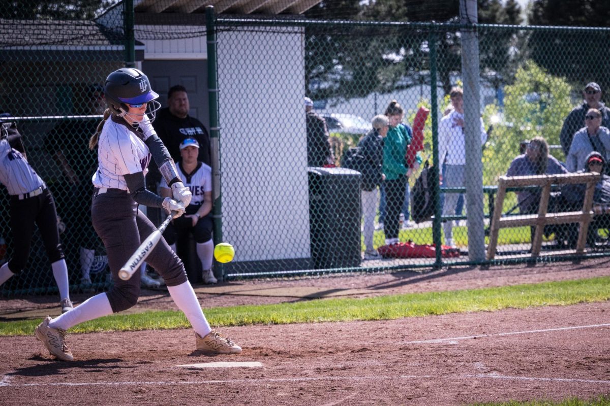 Sophomore Samantha Rios attacking the ball bringing home two runs on April 28, 2026. Rios also stole a base in the wolves victory against Kishwaukee College in 5 innings 10-0 on their sophomore night.